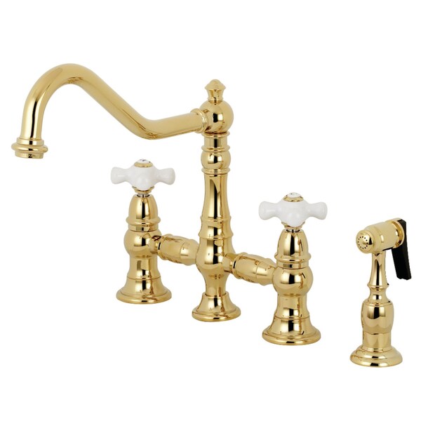 KS3272PXBS Restoration 8" Bridge Kitchen Faucet W/Sprayer, Brass